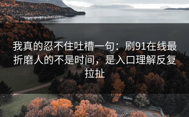 我真的忍不住吐槽一句：刷91在线最折磨人的不是时间，是入口理解反复拉扯